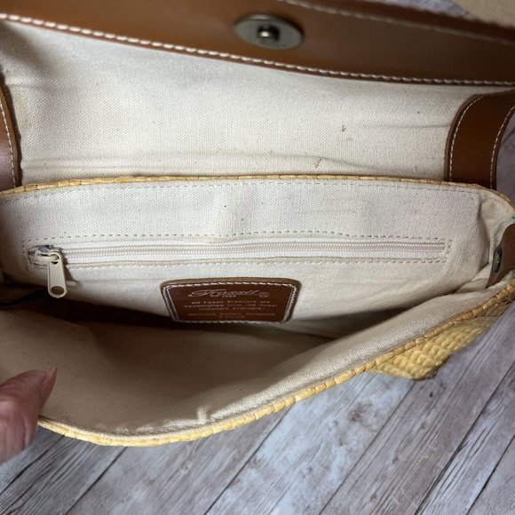 Fossil Straw Woven Shoulder Bag Brown Leather - Picture 9 of 12